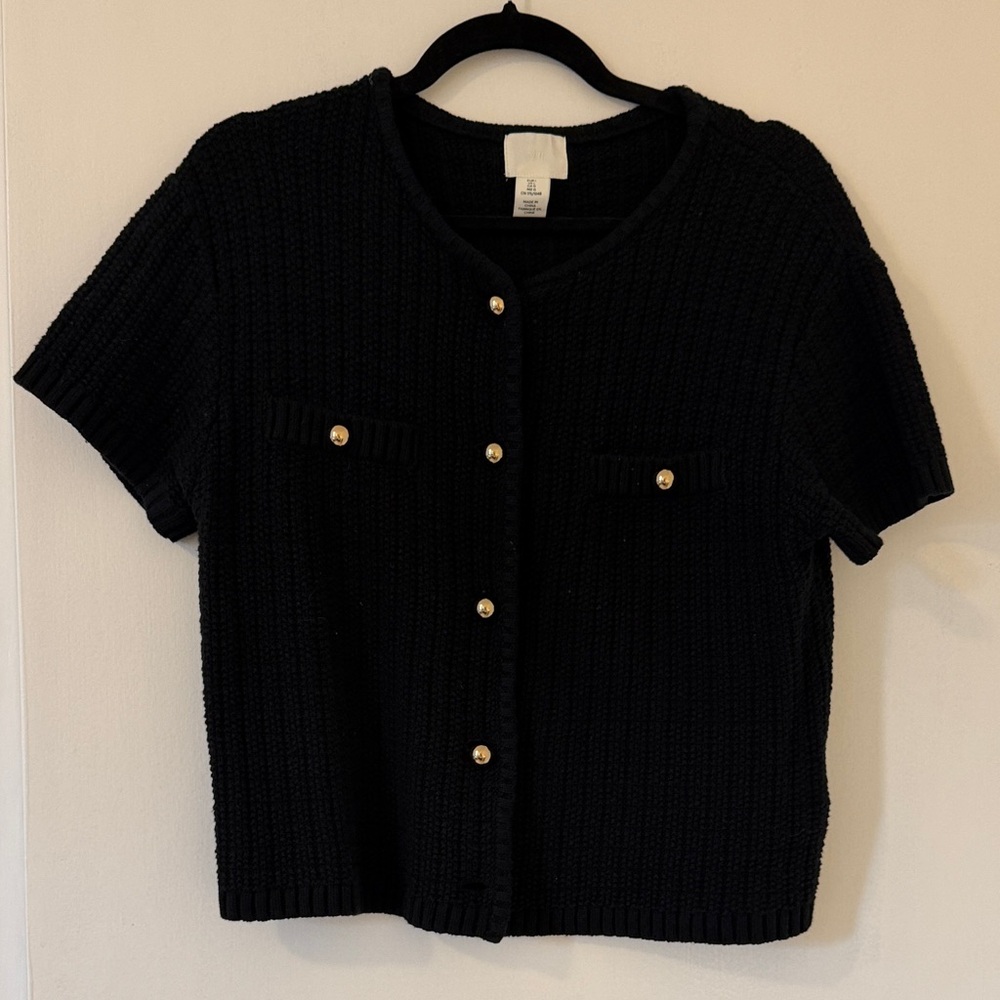 H&M Black Knit Cardigan with Gold Accents